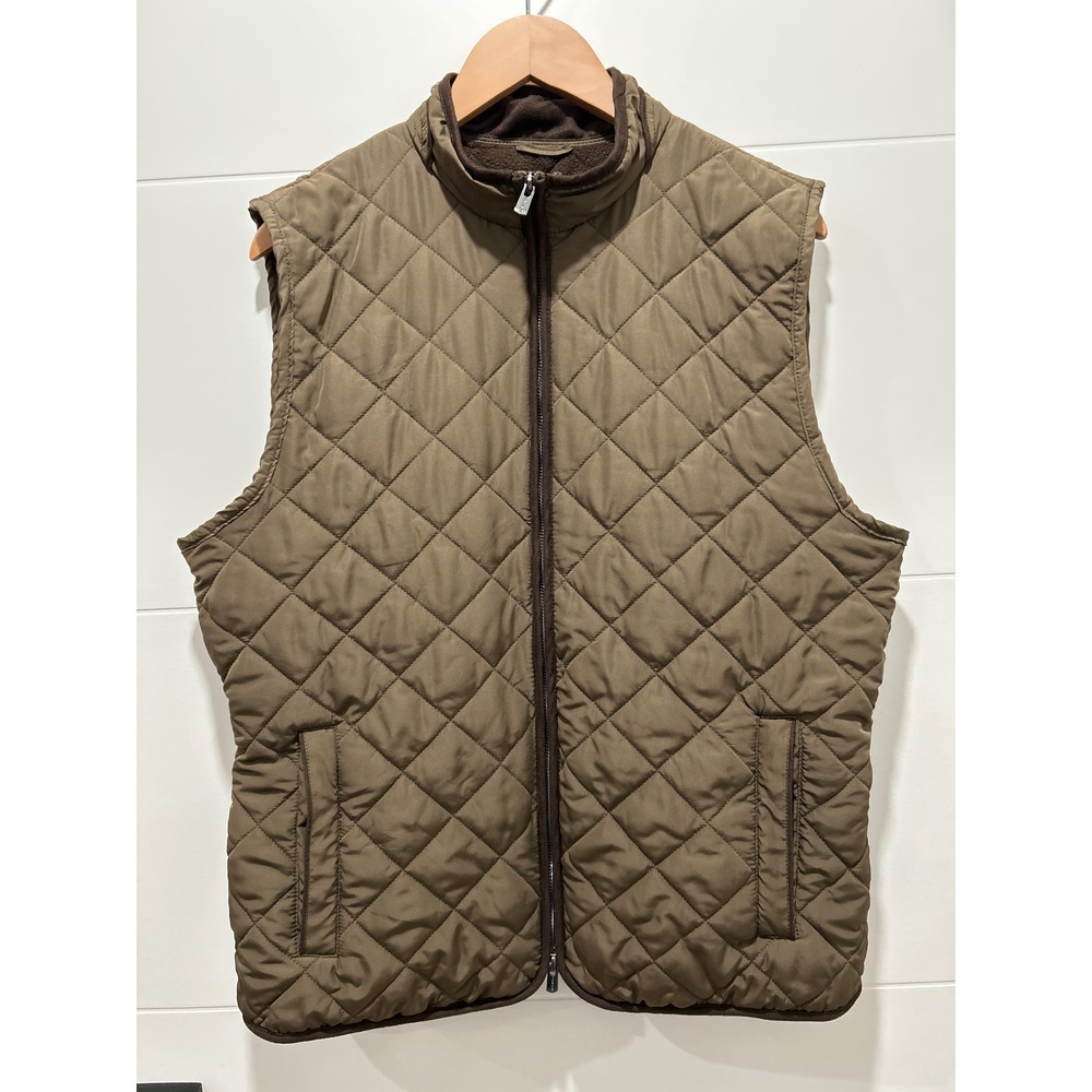 Tahari Brown Quilted Fleece Lined Full Zip Vest Women Size L RN 93178